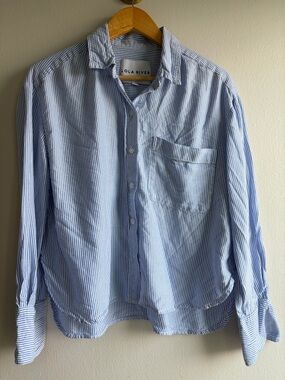 Lola River Light Blue Striped Casual Button-Down Shirt